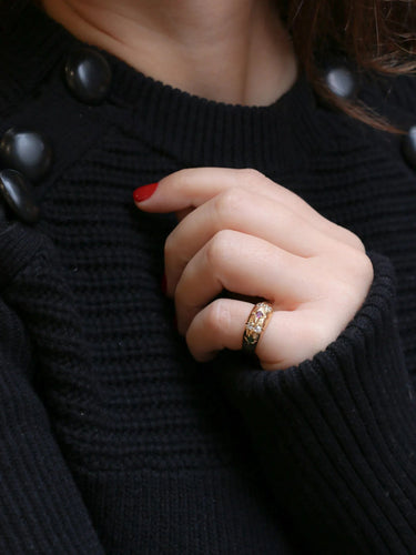 Bague Bague jonc vintage or émeraudes rubis diamants 58 Facettes J177