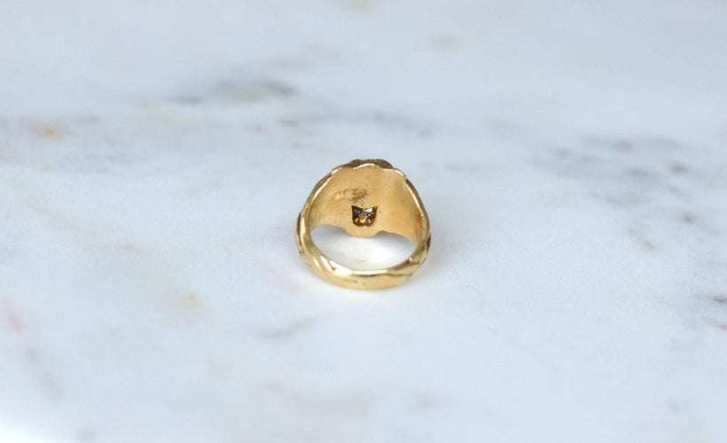 Bague 48 Bague Chevalière Lion or jaune et diamants 58 Facettes