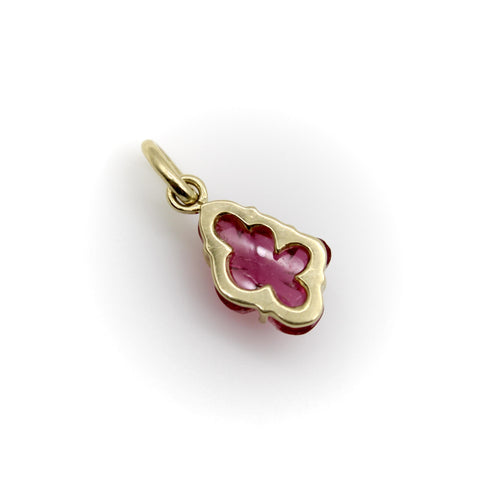 Pendentif Breloque en or jaune avec signature, fleur en tourmaline rose sculptée à la main 58 Facettes A2006X