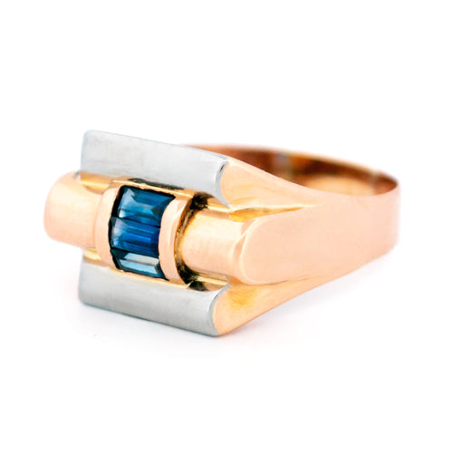 Bague 55 Bague tank saphirs baguette en or rose et or blanc 18k 58 Facettes 97D858990C5A43EAB9EE2AE805F882A7