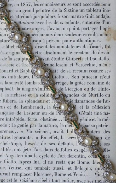 Bracelet Bracelet or jaune et platine perles fines diamants et émeraudes 58 Facettes