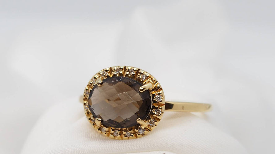 Bague 56.5 Bague moderne or jaune, diamants et quartz fumé 58 Facettes 30347