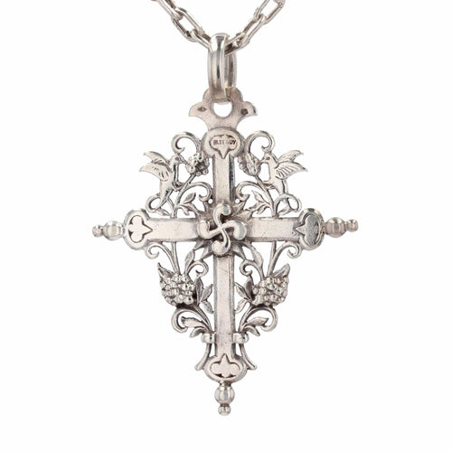 Collier Croix Basque ancienne argent et sa chaine 58 Facettes CVCO35