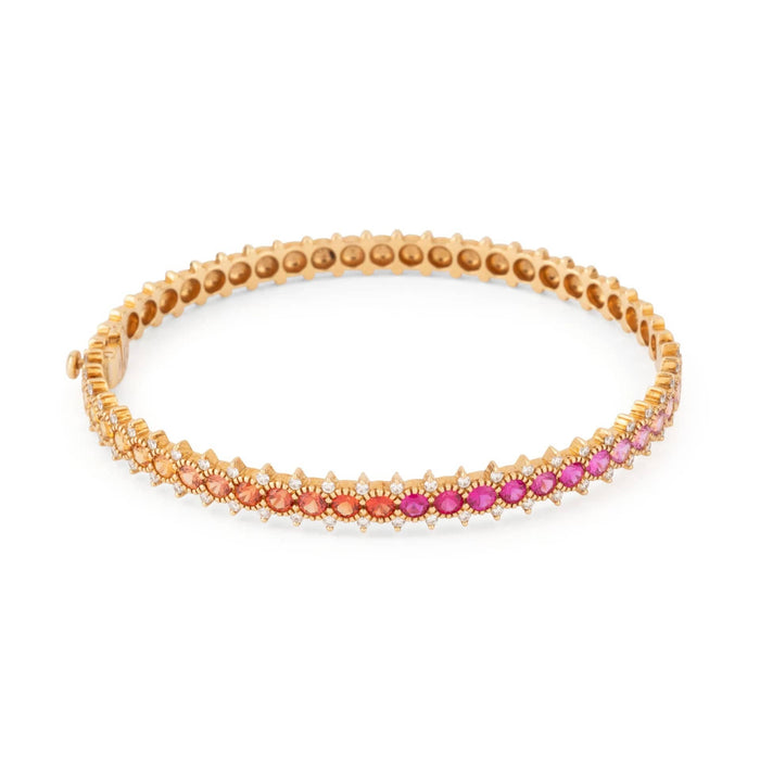 Bracelet Bracelet rigide ouvrant, or rose et saphirs multicolores 58 Facettes 1