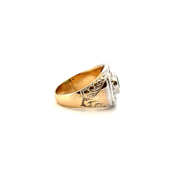 Vintage two-tone gold signet ring, emerald diamonds