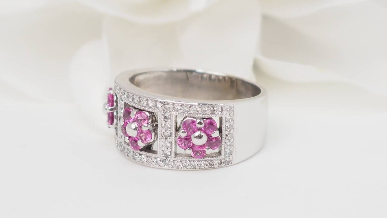 Bague 55 Bague bandeau en or blanc, topazes roses et diamants 58 Facettes 32586