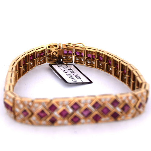 Vintage armbånd i 18 kt gult gull med rubiner og diamanter 58 Facettes BR99
