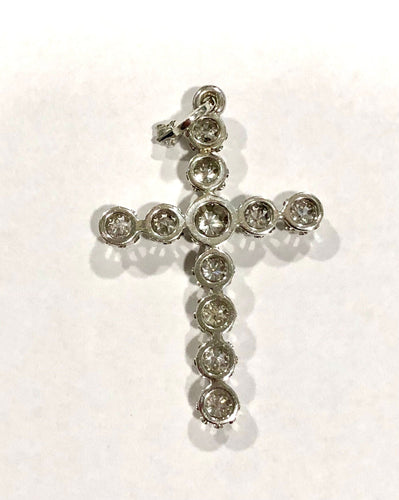 Pendentif Pendentif croix ancienne diamants et or blanc 58 Facettes