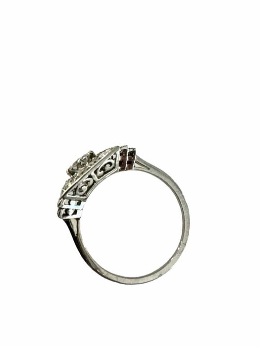 Bague 54 Bague Art Deco en Platine et Diamants 58 Facettes