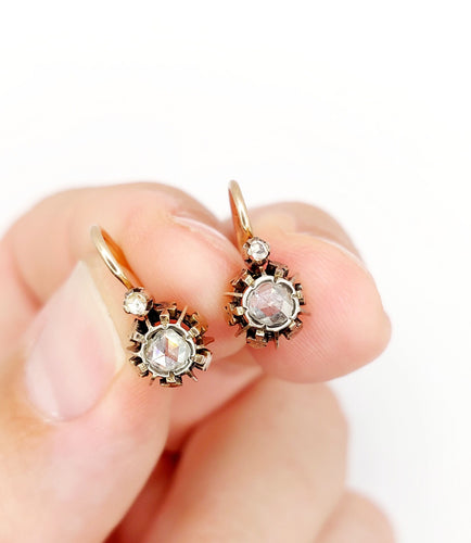 Brincos dormideira Ouro rosa vitoriano e diamante