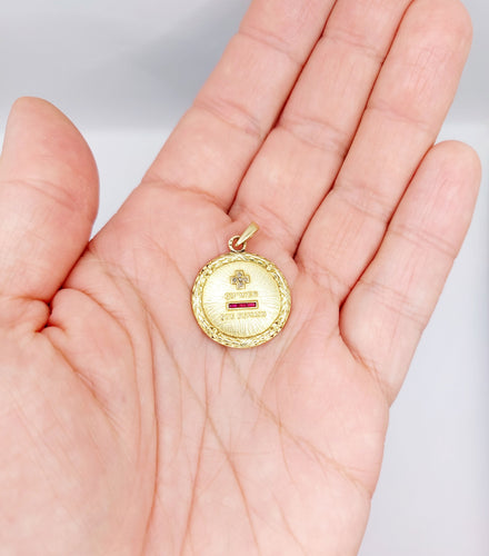 Augis - Pandantiv medalie de dragoste 23 mm din aur de 18k cu diamant și rubin 