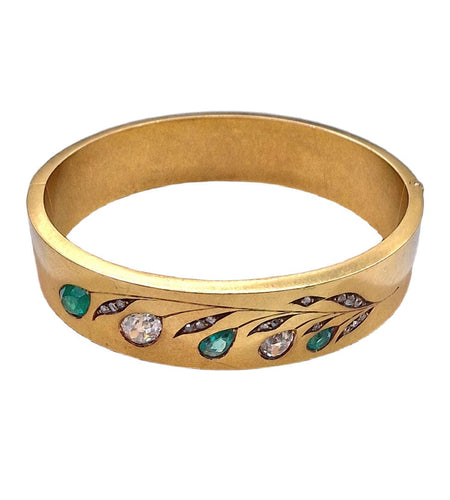 Bracelet Bracelet vintage des années 1970 en or jaune 20 carats, diamants et émeraudes 58 Facettes
