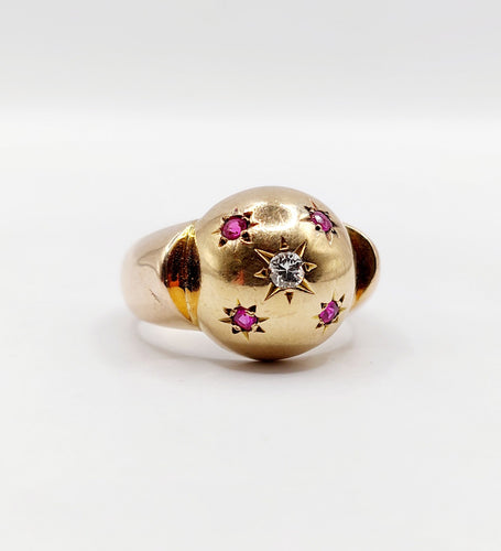 Bague 53 Bague art déco dôme bombé or rose diamant et rubis serti étoilé 58 Facettes A04368