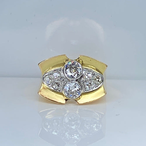 Prsten Tank ze žlutého zlata 18 karátů a Platina osazený diamanty 