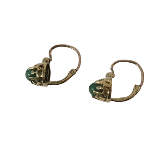 Boucles d'oreilles Boucles d’oreilles dormeuses anciennes or rose, malachite 58 Facettes