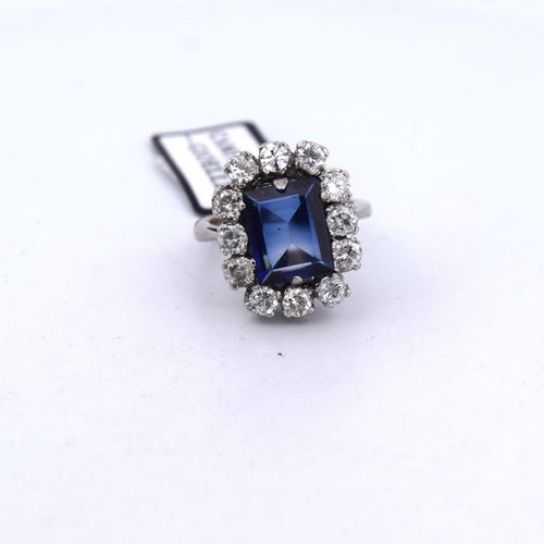 Bague 49 ART DÉCO' - OR BLANC AVEC SAPHIR ET DIAMANTS 58 Facettes