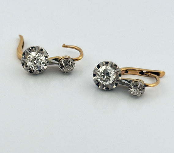 Boucles d'oreilles Dormeuses ancienne en or et diamants 58 Facettes