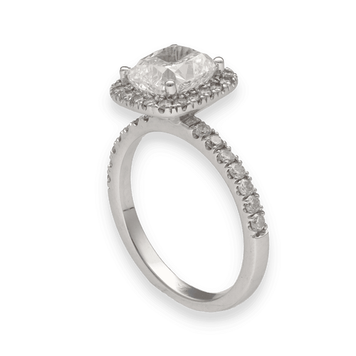 Solitaire 14k gold cushion diamond 1.80 ct GIA + 0.35 ct - Size 50