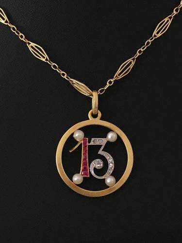 Pendentif Pendentif Art Déco porte bonheur 13 or jaune, platine 58 Facettes