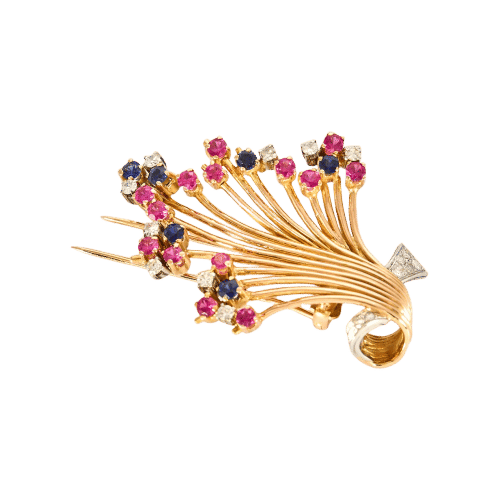 Broche Boche vintage diamants , saphirs , rubis 58 Facettes