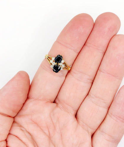 Bague 57.5 Bague vintage toi et moi or jaune 18k saphirs et diamants 58 Facettes A06136