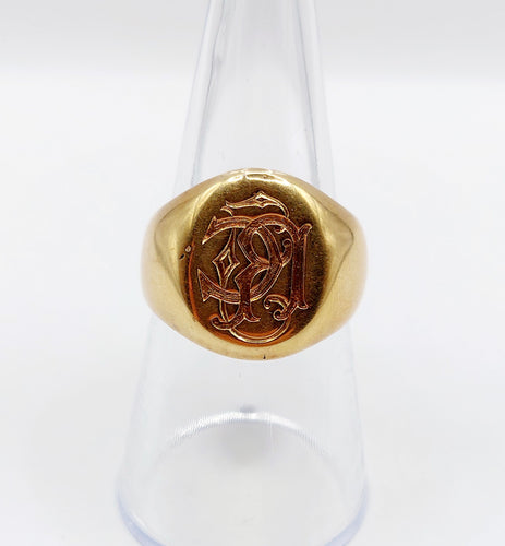 Bague 55 Chevalière antique or jaune monogrammée RC 58 Facettes A05722