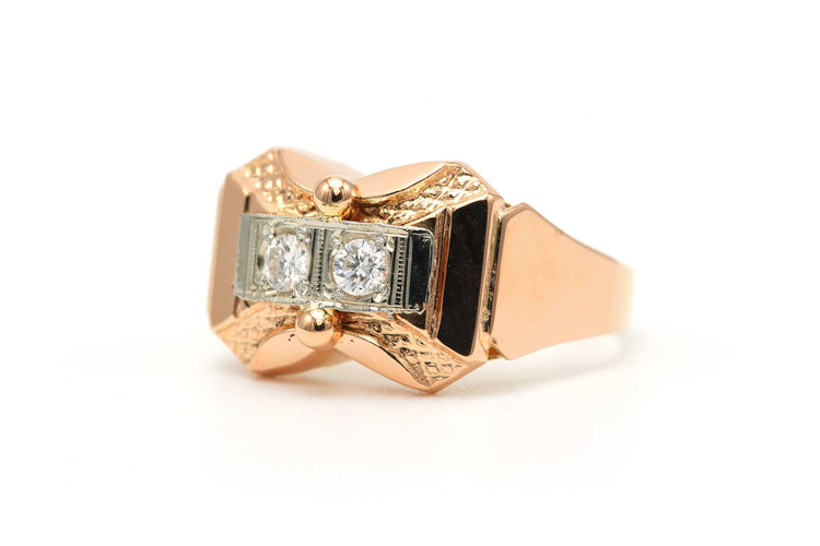 Pierścionek Art Deco żółte złoto diamenty (+- 0,22ct) 