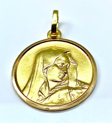 Pendentif Médaille en or jaune 18 carats : profil de la Vierge 58 Facettes AB295