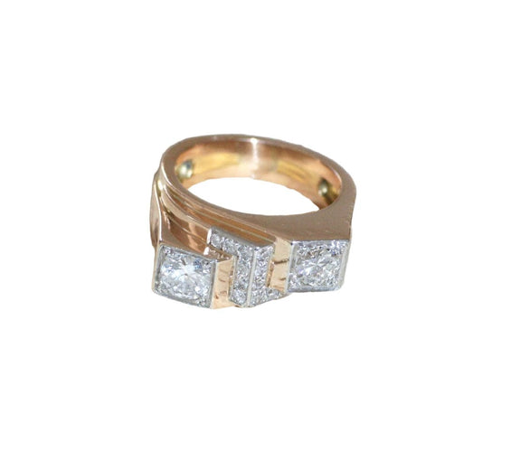 Bague 57 Bague Tank Asymétrique Diamants 1,20 Cts 58 Facettes