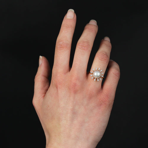Bague 54 Bague perle de cutlure Akoya et diamants flocon 58 Facettes 24-071