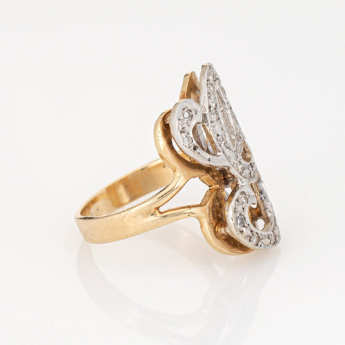 Bague Bague initiale G en diamant, vintage, or jaune 14 carats, taille 3,75, bijoux de succession 58 Facettes G13894