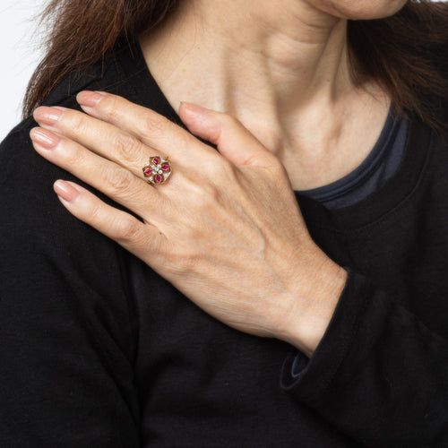 Bague Bague ancienne édouardienne en or jaune 18 carats avec rubis et diamants, taille 6,5, bijoux en platine 58 Facettes G13951