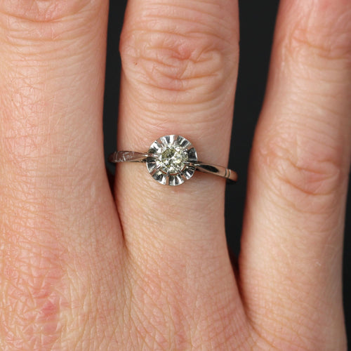 Bague 54 Solitaire ancien or blanc diamant champagne 58 Facettes 19-465B