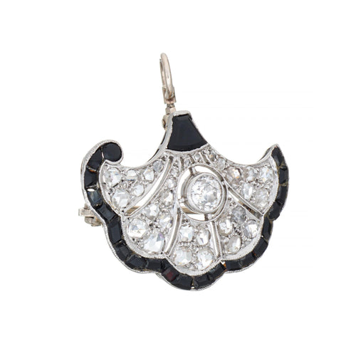 Pendentif Broche pendentif vintage Art Déco en platine et or jaune, diamant et onyx 58 Facettes G14113