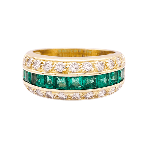 Bague 56 Bague vintage or jaune, diamants, émeraudes. 58 Facettes 34158