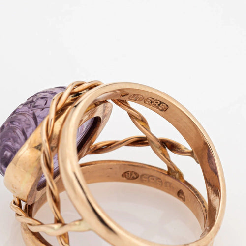 Bague 45 bague vintage en améthyste sculptée finlandaise en or jaune 58 Facettes G13160