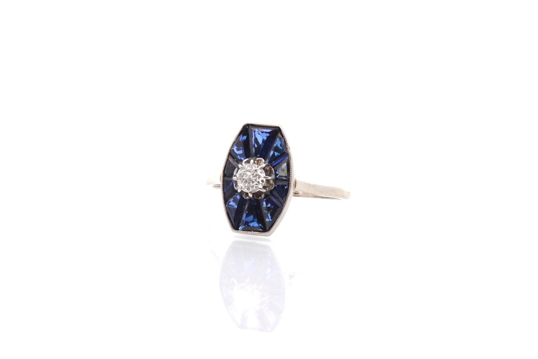 Ring Art Deco Diamant und synthetische Saphire