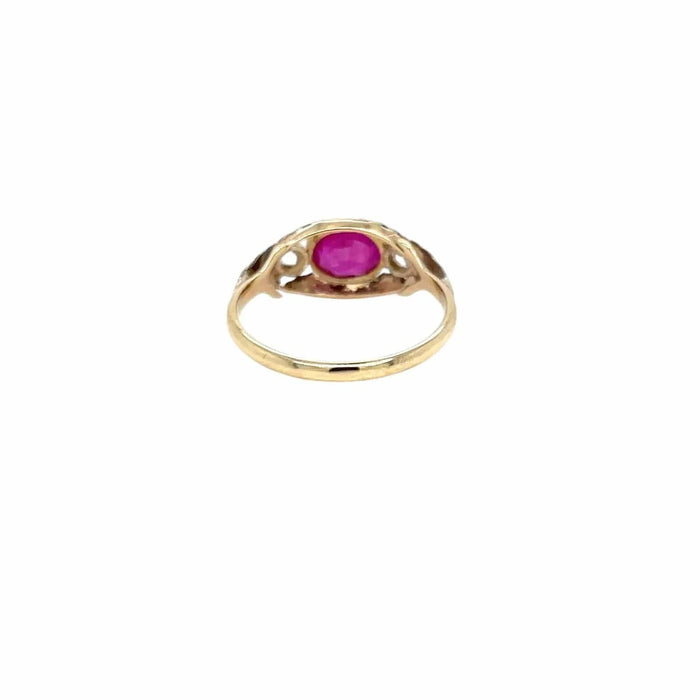 Bague 55 Belle Epoque Certified Burma Ruby No Heat Diamond Engraved Gold Ring 58 Facettes