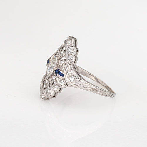 Bague 52.5 Bague flèche vintage Art Déco en platine avec diamants et saphirs 58 Facettes G14024