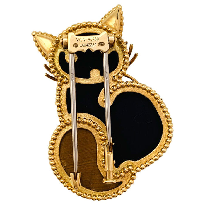 Clip Clip Van Cleef & Arpels, "Lucky Animals Chat", en or jaune, oeil de tigre et onyx. 58 Facettes 29925