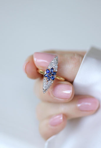 Bague 50 Bague Ancienne Marquise Etoile Saphir et Diamant 58 Facettes