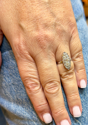 Bague 51 Marquise ancienne en or et diamants 58 Facettes