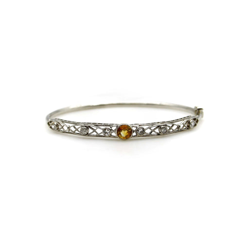 Bracelet Edwardian Yellow Sapphire and Diamond Filigree Bracelet in Platinum 58 Facettes