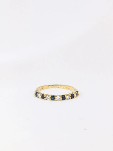 Bague 50 Demi-Alliance américaine en or jaune, diamants et saphirs 58 Facettes J104