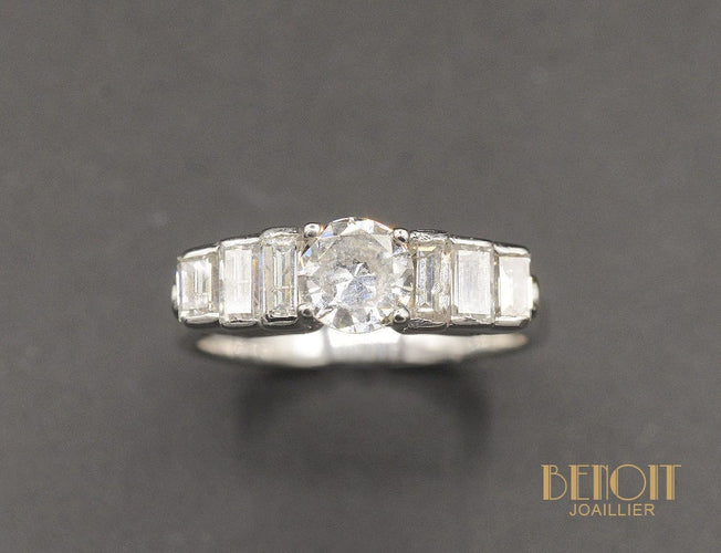 Bague 53 Jarretière Diamants Taille Ancienne et Baguettes 58 Facettes A8916
