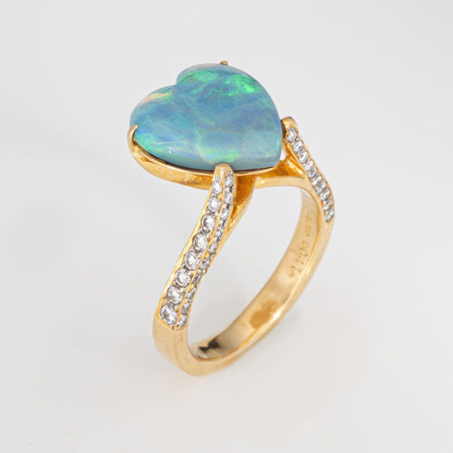 Bague 53.5 Bague en or jaune avec opale et diamant en forme de cœur 58 Facettes G14030