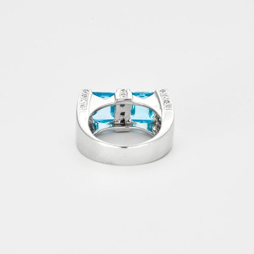 Bague 52 Bague or blanc avec 2 Aigue-Marines centrale sertie de diamants 58 Facettes 1-0000101/1