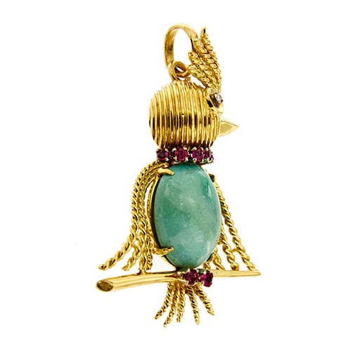 Pendentif Pendentif perroquet avec turquoise, rubis et diamant 58 Facettes 38352