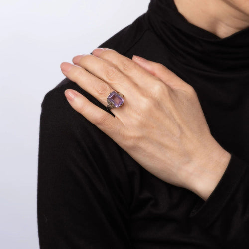 Bague Bague Art Déco Vintage Améthyste Filigrane Or Blanc 18 carats Taille 5.5 Bijoux Fins 58 Facettes G6838