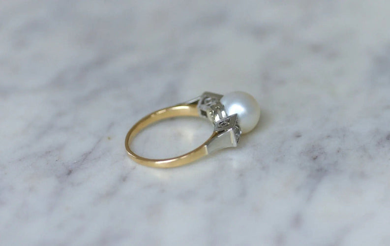 Bague 58 Bague Art Déco Perle et Diamants 58 Facettes